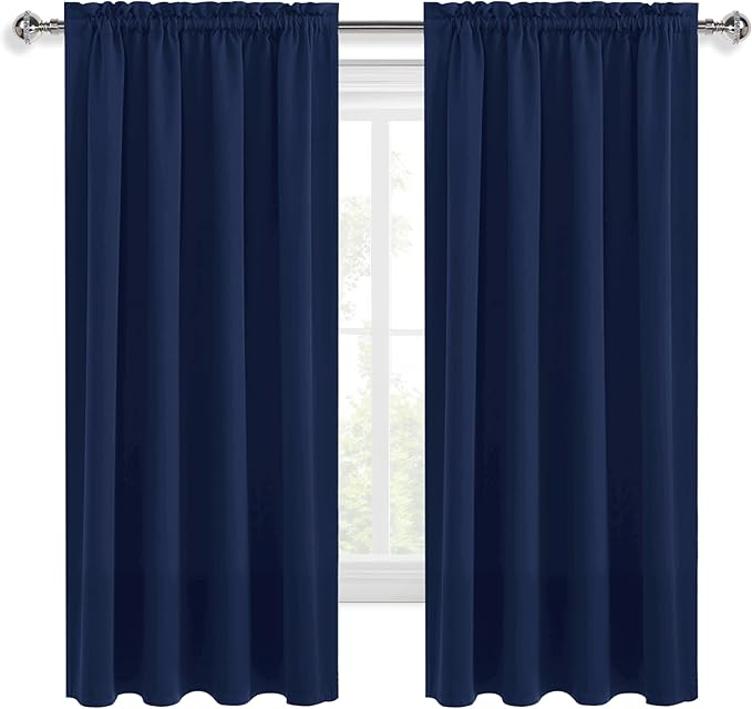 DWCN Navy Blue Blackout Curtains for Bedroom 63 Inches Long 2 Panels Set Window Drapes Thermal Insulated Room Darkening Rod Pocket Curtains for Kids Boys Room (W42 x L63 Inch, Navy Blue)