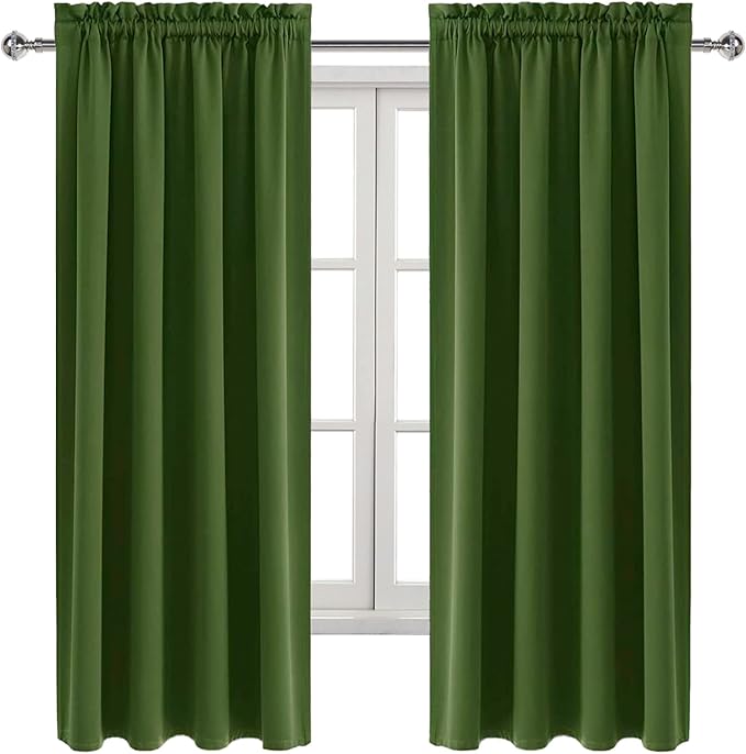 DWCN Olive Green Room Darkening Blackout Curtains - Thermal Insulated Privacy Energy Saving Window Curtain Drapes 38 x 63 inch Length, Set of 2 Bedroom Living Room Curtains