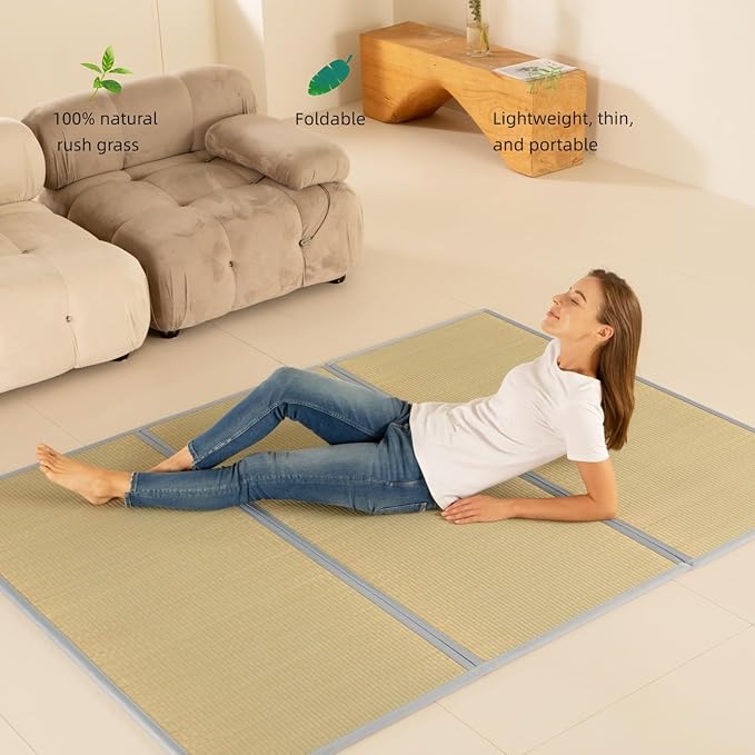 MustMat Tatami Mat Japanese Foldable Mattress Full Size Japanese Floor Bed Mattress Rush Grass (Full)