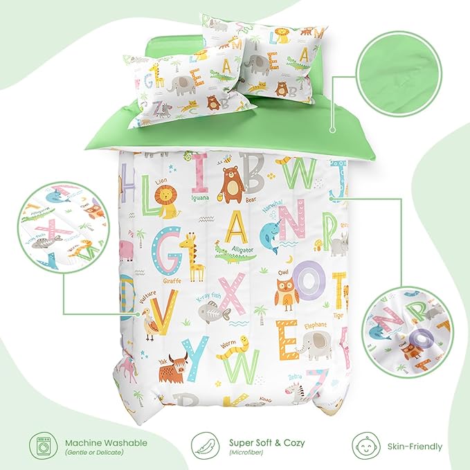 SANDJEST Alphabet Duvet Cover Sets Twin Size for Kids Boys Girls, Include 1 Polyester Comforter Cover 68x86 Inches and 1 Pillowcase 20x26 Inches, Comforter Not Included, Gift for Christmas Birthday