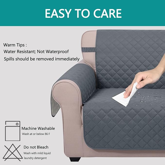 U-NICE HOME Recliner Chair Covers Reversible Chair Cover Pet Covers for Dogs with Elastic Straps Water Resistant Diamond Quilted (28''Recliner Oversized, Dark Blue/Light Grey)