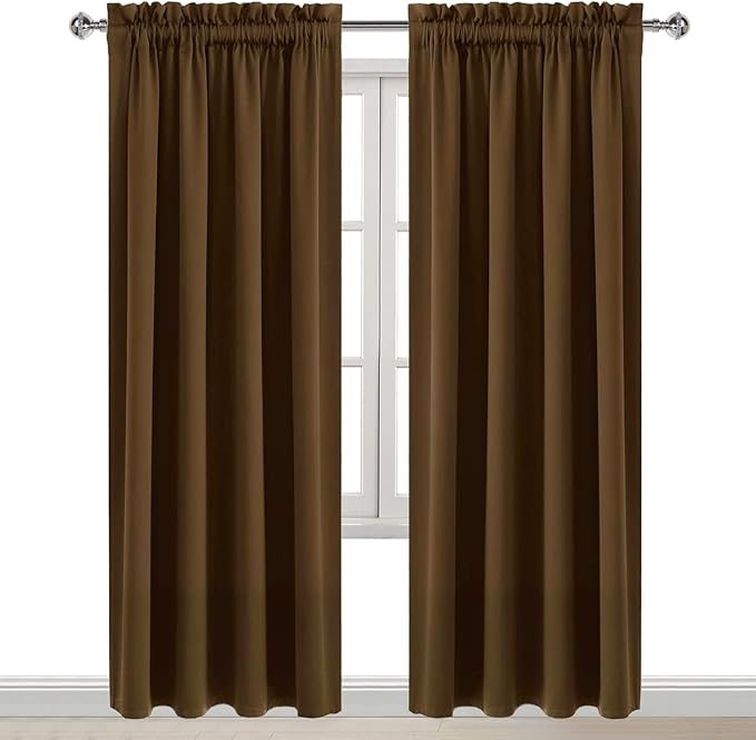 DWCN Blackout Curtains for Bedroom – Rod Pocket Thermal Insulated Noise Reducing Noise Reducing Drapes for Living Room, W 52 x L 95 Inch, 2 Panels, Brown