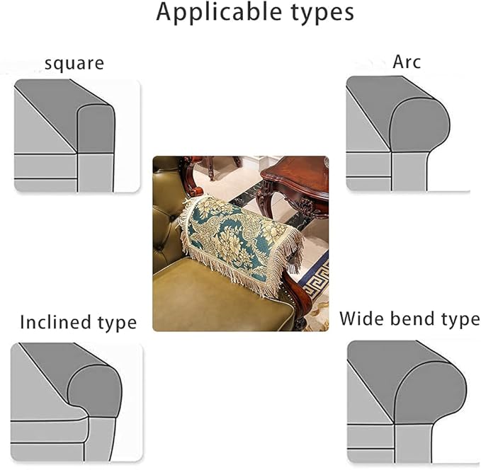 LUFEIJIASHI Luxury Couch Arm Covers, Washable Armrest Protectors for Leather Sofa, Anti Slip Recliner Chair Covers Set of 2 (FRSG-Green)