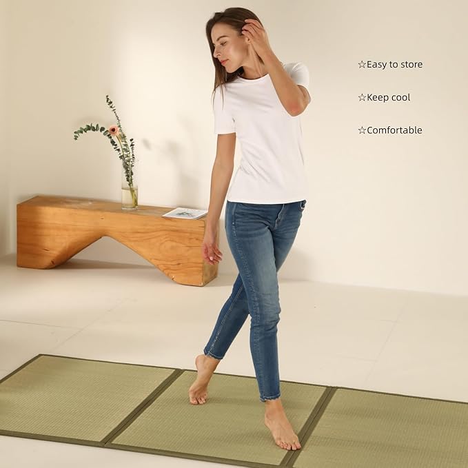 MustMat Tatami Mat Rush Grass Tatami Mattress Japanese Traditional Foldable (twin-39"x78")