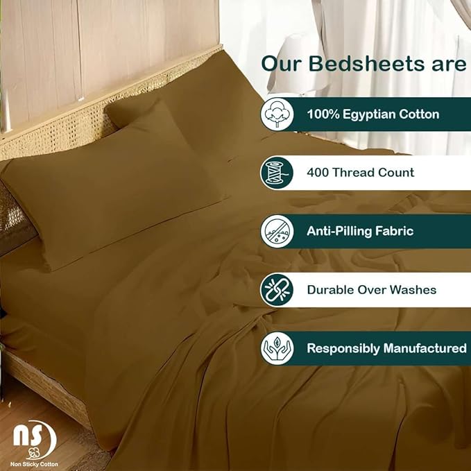 NON Sticky cotton Twin Size Sleeper Sofa Sheets, 4 Piece Egyptian Cotton Bed Sheet Set for Sofa Bed, 8" Deep Pocket for Pull Out Couch Mattress, 39" x 75", Taupe Solid, Soft & Breathable