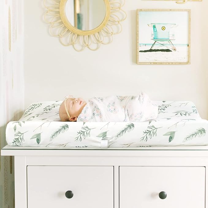 GRSSDER Stretch Ultra Soft Jersey Knit Changing Pad Cover Set 2 Pack, Change Table Pad Covers Fit 32"/34" x 16" Pads Safe and Snug, Pretty Watercolor Daisy Flowers for Baby Girls