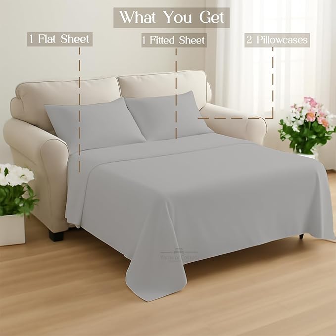 Sleeper Sofa 4 Piece Bed Sheet Set Premium Quality 100% Cotton 500 Thread Count, Smooth & Super Soft Sateen Weave, Extra Soft Bed Sheets, Wrinkle Free, 4 Inch Deep Pocket (Full, Silver)