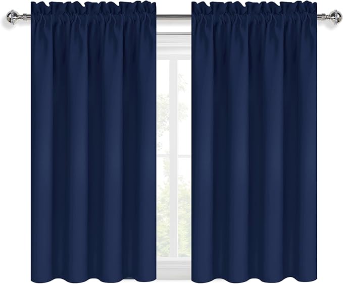 DWCN Short Blackout Curtains for Bedroom 54 Inches Long 2 Panels Set, Solid Thermal Insulated Energy Saving Window Treatment Drapes, Rod Pocket Curtains for Kids Boys Room (W42 x L54 Inch, Navy Blue)