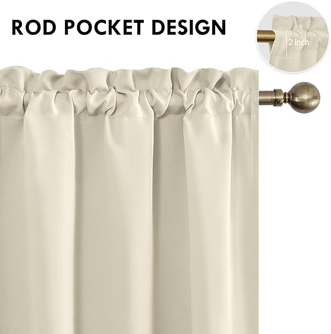 DWCN Blackout Curtains for Bedroom – Rod Pocket Thermal Insulated Noise Reducing Noise Reducing Drapes for Living Room, W 42 x L 54 Inch, 2 Panels, Light Beige