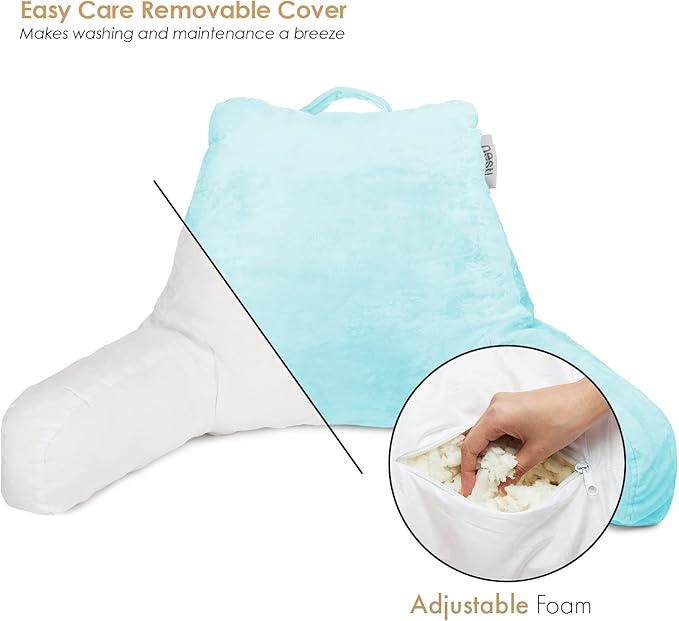 Nestl Reading Pillow for Kids & Teens with Shredded Memory Foam, Backrest Pillows for Reading, Watching, and Gaming, Use on The Couch, Bed, or Floor, Adjustable Support with Washable Cover Light Blue
