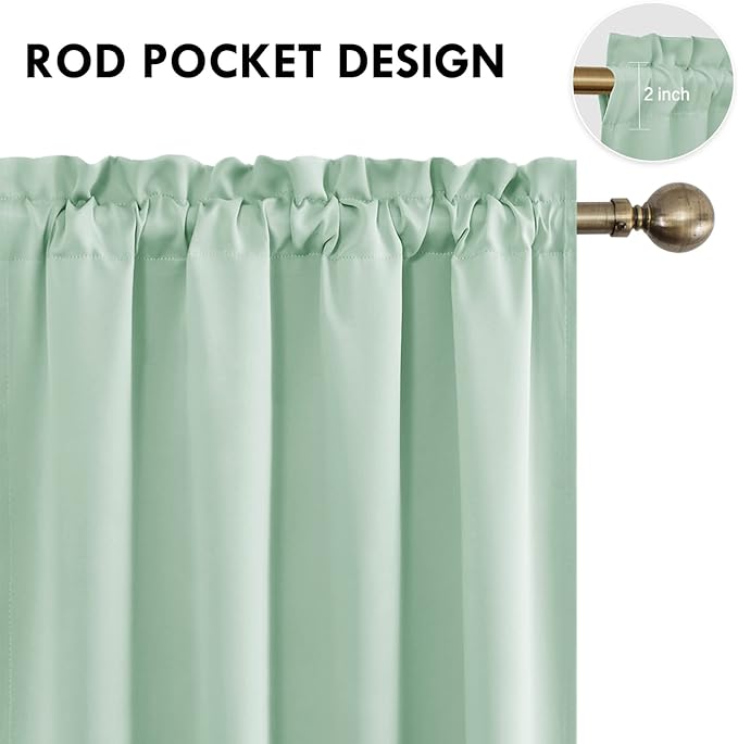 DWCN Blackout Curtains Room Darkening Thermal Insulated Bedroom Curtains Window Curtain Panels, 52 x 54 inches Long, Set of 2 Light Green Rod Pocket Drapes
