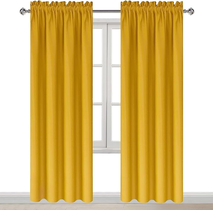 DWCN Blackout Curtains Room Darkening Thermal Insulated Bedroom Curtains Window Curtain Panels, 42 x 84 inches Long, Set of 2 Yellow Rod Pocket Drapes