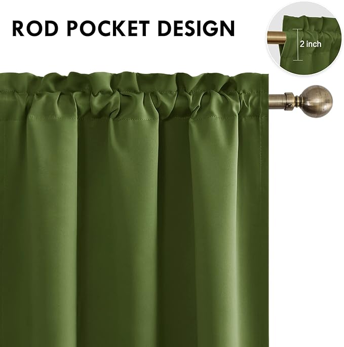DWCN Christmas Olive Green Room Darkening Blackout Curtains - Thermal Insulated Privacy Energy Saving Window Curtain Drapes 38 x 45 inch Length, Set of 2 Bedroom Living Room Curtains