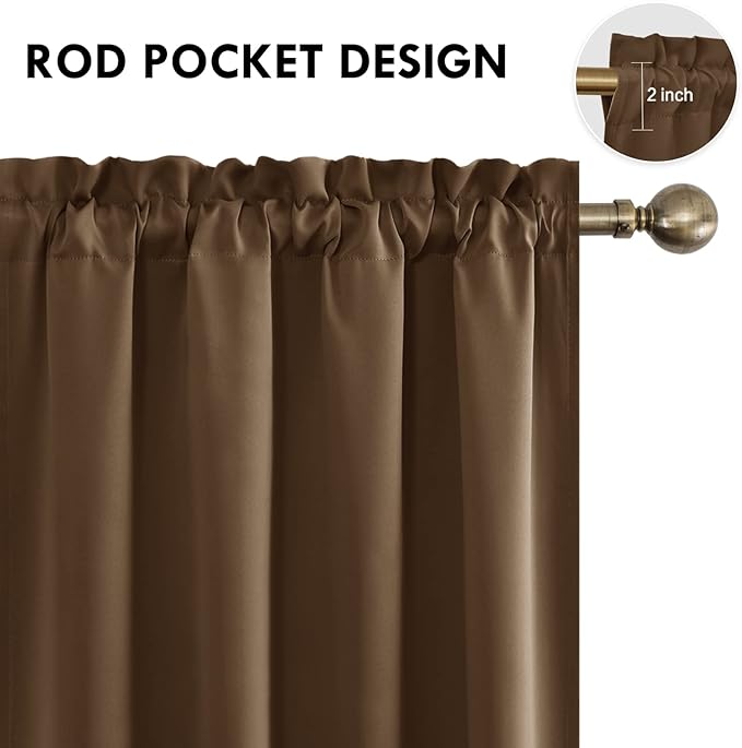 DWCN Blackout Curtains for Bedroom – Rod Pocket Thermal Insulated Noise Reducing Noise Reducing Drapes for Living Room, W 52 x L 95 Inch, 2 Panels, Brown