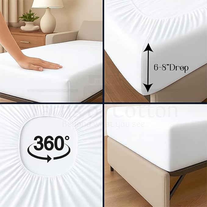 Sleeper Sofa 4 Piece Bed Sheet Set Premium Quality 100% Cotton 500 Thread Count, Smooth & Super Soft Sateen Weave, Extra Soft Bed Sheets, Wrinkle Free, 8 Inch Deep Pocket (Twin, White)