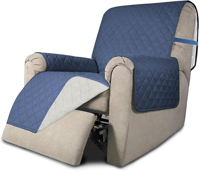 Easy-Going Recliner Chair Covers Reversible Recliner Slipcovers Water Resistant Sofa Cover Couch Cover Furniture Protector with Elastic Straps for Dog Pet (Recliner, Dark Blue/Ivory)