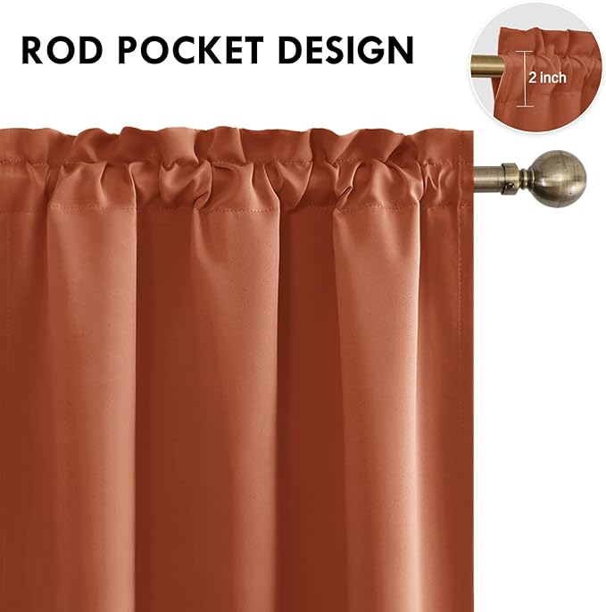 DWCN Blackout Curtains Thermal Insulated, Energy Saving & Noise Reducing Bedroom and Living Room Curtains, Burnt Ochre, W 42x L 45 Inch, Set of 2 Rod Pocket Curtain Panels