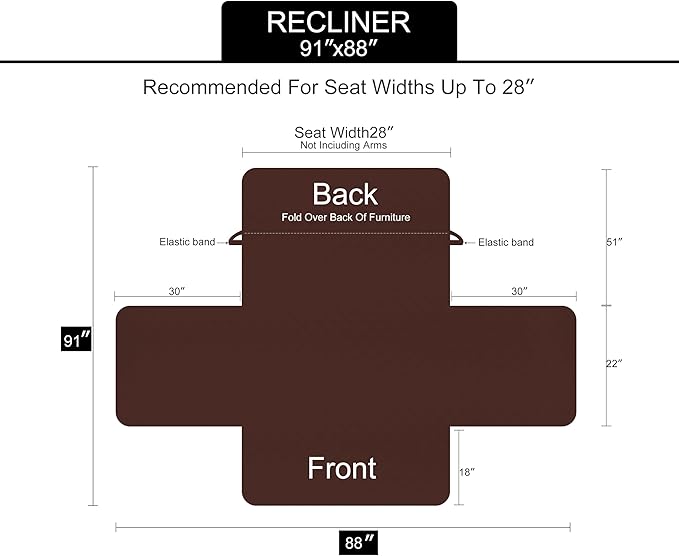 U-NICE HOME Recliner Chair Covers Reversible Chair Cover Pet Covers for Dogs with Elastic Straps Water Resistant Diamond Quilted (28''Recliner Oversized, Grey/Beige)