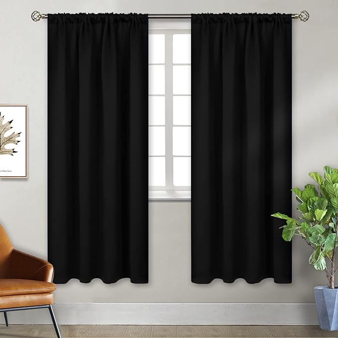 BGment 72 Inches Long Blackout Curtains for Bedroom - Rod Pocket Thermal Insulated Room Darkening Drapes for Living Room Privacy Blinds, 42 x 72 Inch, 2 Panels, Black