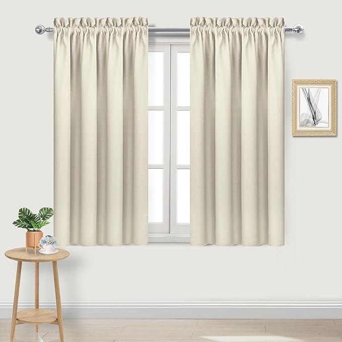 DWCN Blackout Curtains for Bedroom – Rod Pocket Thermal Insulated Noise Reducing Noise Reducing Drapes for Living Room, W 42 x L 54 Inch, 2 Panels, Light Beige