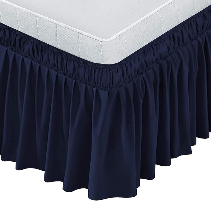Navy Blue Wrap Around Bed Skirts with 16" Drop - Three Sides Fabric Adjustable Elastic Dust Ruffle Silky Soft -600 TC Stretchy Bed Skirt-RV King(72"X 80") Navy Blue