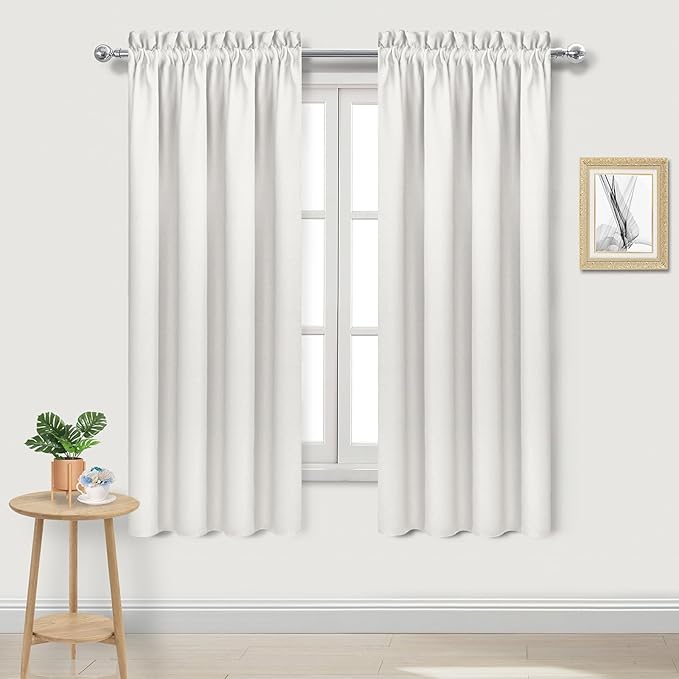 DWCN Blackout Curtains Thermal Insulated, Energy Saving & Noise Reducing Bedroom and Living Room Curtains, Ivory, W 42x L 63 Inch, Set of 2 Rod Pocket Curtain Panels