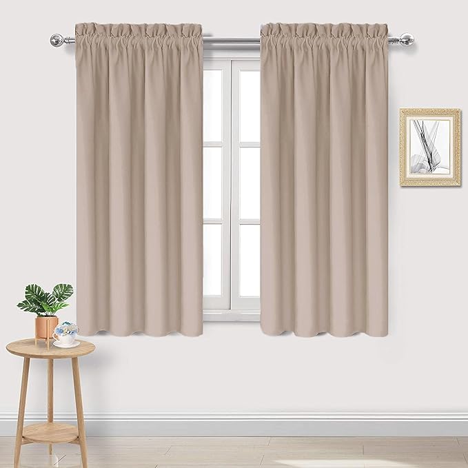 DWCN Blackout Curtains for Living Room Thermal Insulated, Energy Saving & Noise Reducing Bedroom Curtains, Camel, W 42x L 45 Inch, Set of 2 Rod Pocket Curtain Panels