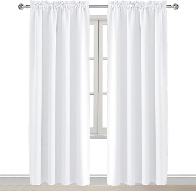 DWCN White Curtains for Living Room Thermal Insulated, 50% Light Blocking Curtains for Bedroom, Dining Room Window, W 38x L 84 Inch, Set of 2 Rod Pocket Curtain Panels
