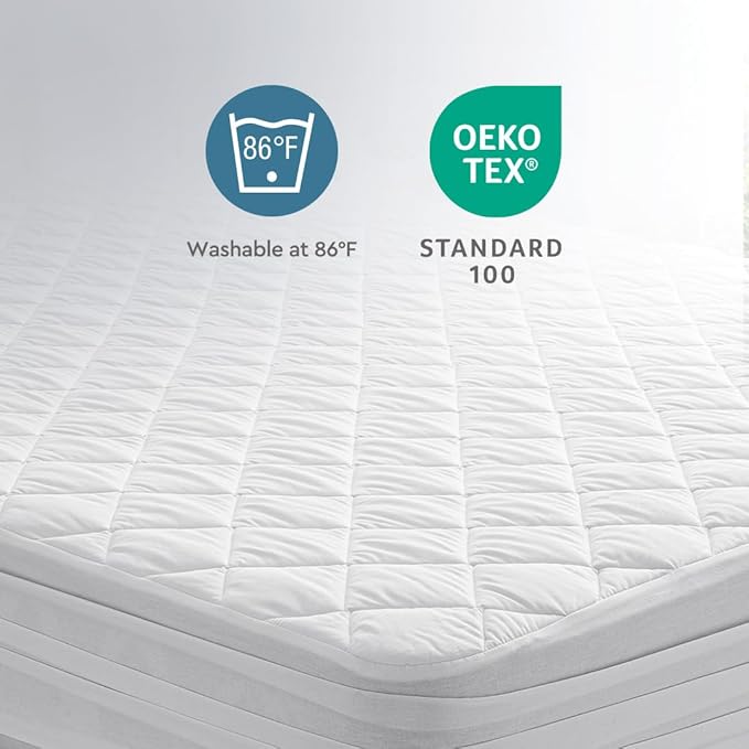 YATAS BEDDING Perle Quilted Fitted Mattress Protector, Machine Washable and Easy Care, Superior Protection and Comfort,100% Cotton Breathable top, (White, Twin XL) - 39"x79" - 14" Deep Pocket