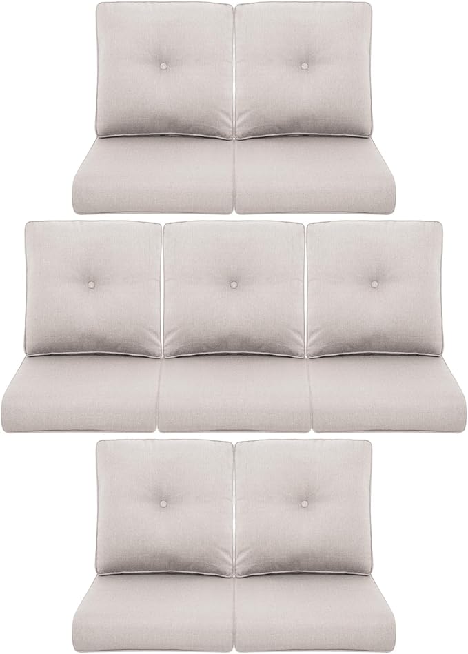 7-Piece Outdoor Patio Cushion Set - Fade & Water Resistant with Removable Olefin Cover, 22x24x4 Inch Memory Foam Cushions for Wicker Sectional Sofa – Beige/Buckle