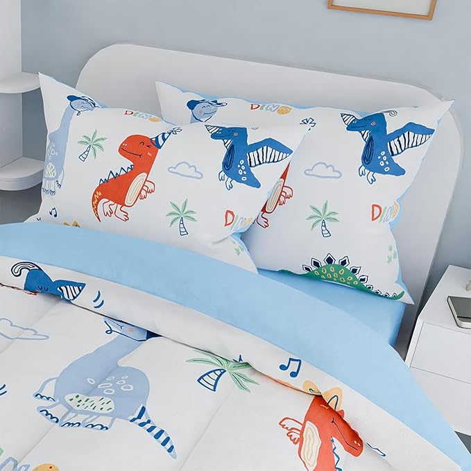 SANDJEST Dinosaurs Bedding Twin Set for Boys Kids Children, Ultra Soft Microfiber Comforter Set with 3-Pieces, Comforters Bed Sets Bedroom Decor