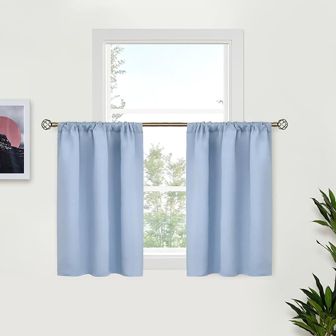 BGment Light Blue Blackout Curtains for Kitchen Cafe Window 34 x 36 Inch Length - Half Window Drape with Rod Pocket Thermal Insulated for Nursery Kids Bedroom Bathroom, 34 x 36 Inch, 2 Panels