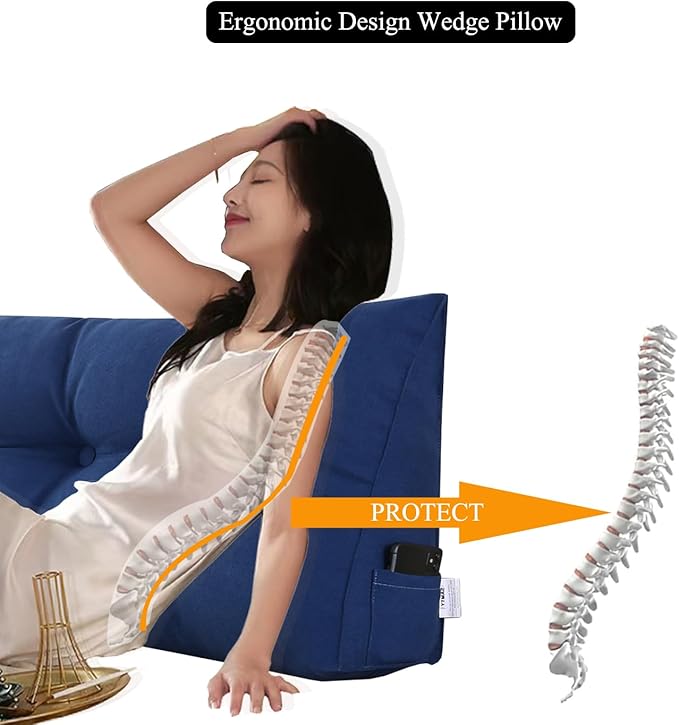 SAMTY Triangular Wedge Pillow headboard Full Size for Couch Large headboard Pillow with Removable Cover Back Rest Pillows for Sitting up in Bed