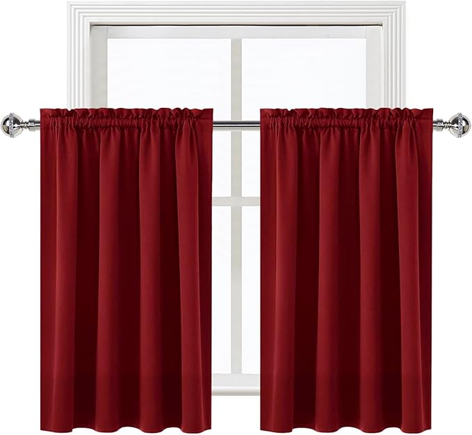 DWCN Blackout Curtains for Living Room Thermal Insulated, Energy Saving & Noise Reducing Bedroom Curtains, Amaranth Red, W 52x L 36 Inch, Set of 2 Rod Pocket Curtain Panels