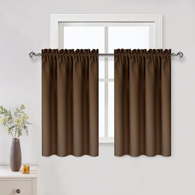 DWCN Brown Blackout Curtains for Small Window, Thermal Insulated Energy Saving Room Darkening Curtains for Kitchen/Bedroom (W42 x L36 inch, Set of 2 Panels, Top of Rod Pocket)
