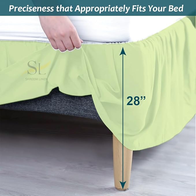 Shreem Linen Ruffled Bed Skirt with Split Corners, Gathered Style, 100% Microfiber, 28-Inch Drop, Dust Ruffle Bedskirt with Platform, Queen, Sage