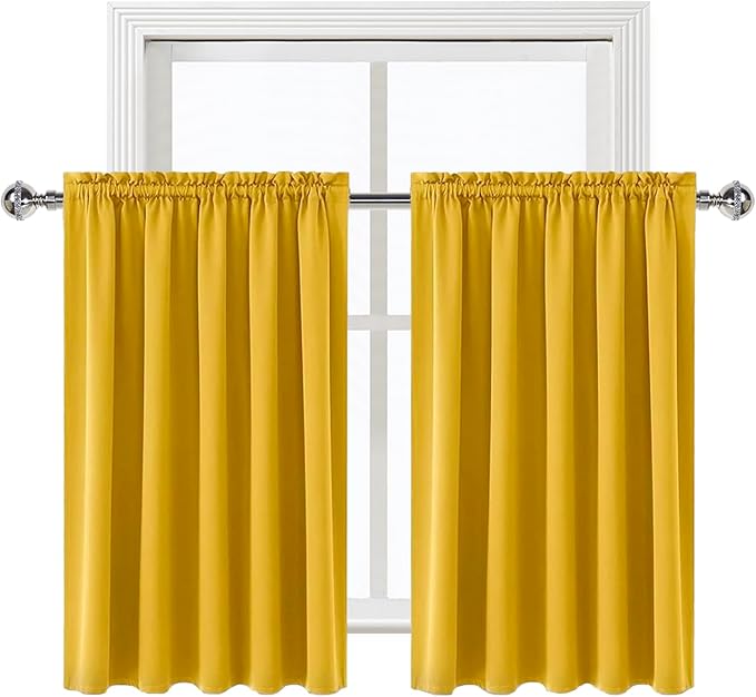 DWCN Thermal Short Blackout Curtains for Small Window, Energy Saving Room Darkening Curtains for Nursery/Bedroom/Kitchen(W60 x L36inch, Yellow, Set of 2 Panels, Top of Rod Pocket)