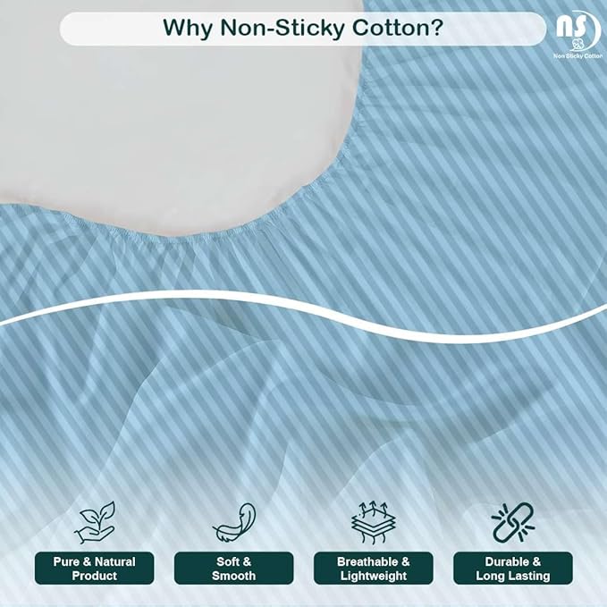 NON Sticky cotton Full Size Sleeper Sofa Sheets, 4 Piece Egyptian Cotton Bed Sheet Set for Sofa Bed, 6" Deep Pocket Fitted Sheet for Pull Out Couch Mattress, 54" x 75", Light Blue Stripe