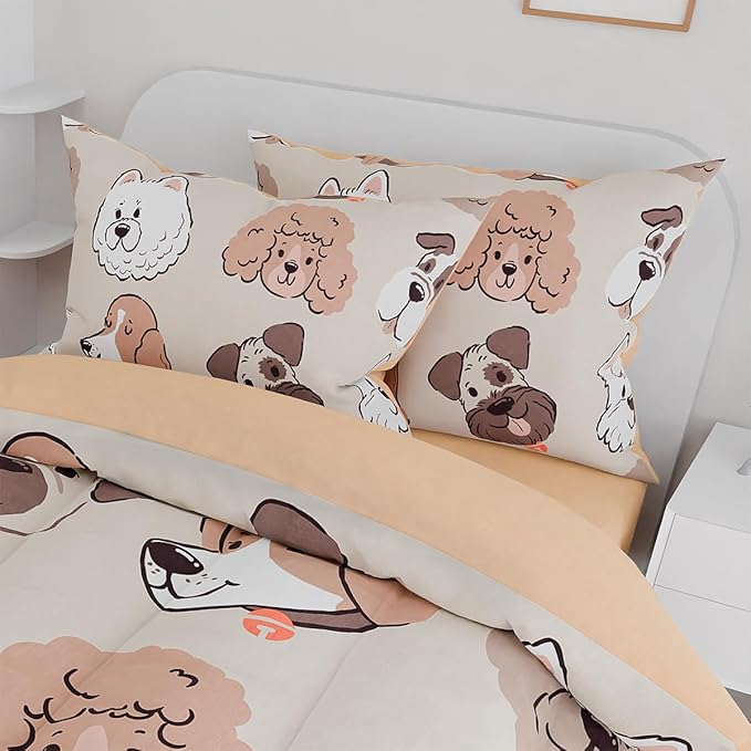 Dog Kids Bedding Set for Girls Boys, Ultra Soft Microfiber Comforter Set Full Size 4-Pieces, Dogs Comforters Bed Sets for Kid Tween Teen Bedroom Decor