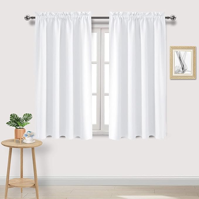DWCN White Curtains for Living Room Thermal Insulated, 50% Light Blocking Curtains for Bedroom, Dining Room Window, W 52x L 54 Inch, Set of 2 Rod Pocket Curtain Panels