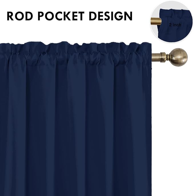DWCN Bedroom Blackout Curtains 60 x 63 Inches Length 2 Panels Set, Solid Thermal Insulated Energy Saving Window Treatment Drapes, Rod Pocket Curtains for Kids Boys Room (W60 x L63 Inch, Navy Blue)