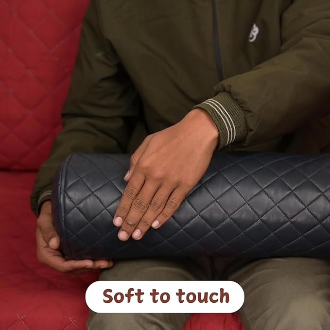 Neck Roll Pillow Cushion Cover, 20x6 Inch Full Moon Round Bolster Pillow Case, Cylinder Soft Lambskin Leather Pillowcase for Head, Spine & Neck Support During Sleep - Quilted Gun Metal Blue Pack of 1