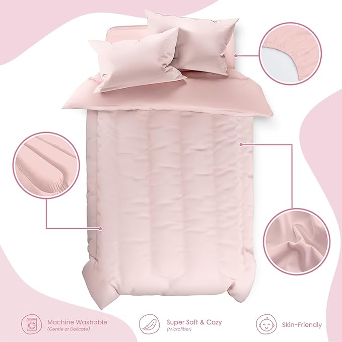 SANDJEST Pink Duvet Cover Sets Twin Size for Kids Girls, Include 1 Polyester Comforter Cover 68x86 Inches and 1 Pillowcase 20x26 Inches, Comforter Not Included, Gift for Christmas Birthday