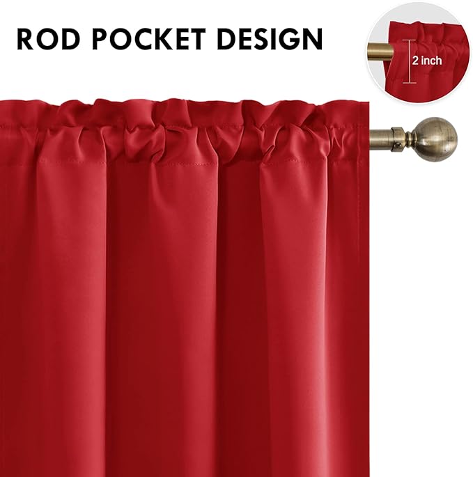 DWCN Christmas Blackout Curtains for Bedroom – Thermal Insulated Room Darkening Drapes for Living Room, Red, W 42 x L 84 Inch, Set of 2 Rod Pocket Curtain Panels
