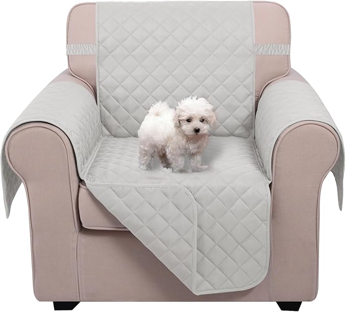 U-NICE HOME Recliner Chair Covers Reversible Chair Cover Pet Covers for Dogs with Elastic Straps Water Resistant Diamond Quilted (23''Recliner Small, Light Grey/Light Grey)