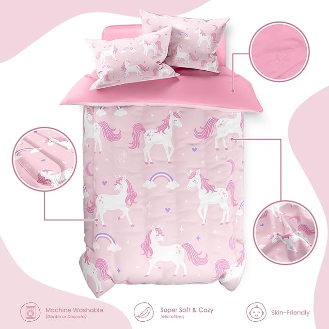 SANDJEST Unicorn Duvet Cover Sets Twin Size for Kids Girls, Include 1 Polyester Comforter Cover 68x86 Inches and 1 Pillowcase 20x26 Inches, Comforter Not Included, Gift for Christmas Birthday