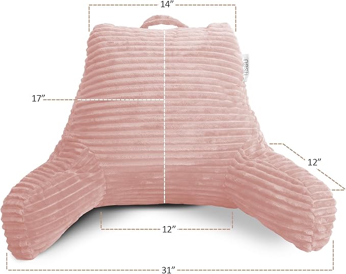 Nestl Reading Pillow with Shredded Memory Foam, Luxe Cut Plush Back Pillow for Sitting Up in Bed, Back and Arms Adjustable Support for Adult & Teens, Backrest Pillows with Washable Cover Peach Beige