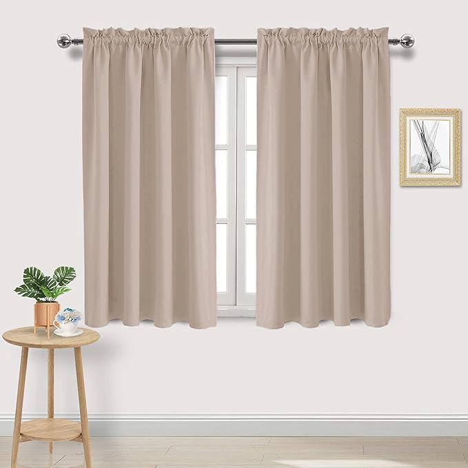 DWCN Blackout Curtains for Living Room Thermal Insulated, Energy Saving & Noise Reducing Bedroom Curtains, Camel, W 52x L 54 Inch, Set of 2 Rod Pocket Curtain Panels