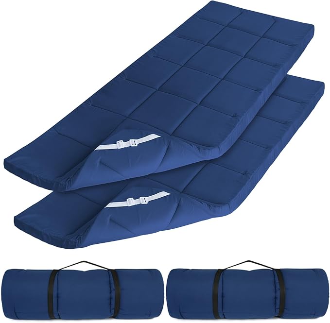 Cot Mattress Topper (Improved Thickness), Foam Quilted Pads for Camping, Soft Comfortable Sleeping Cot Mattress Pad Only, Camping Pad 75"x30" for Camp Cot/Rv Bunk/Narrow Twin Beds, Navy