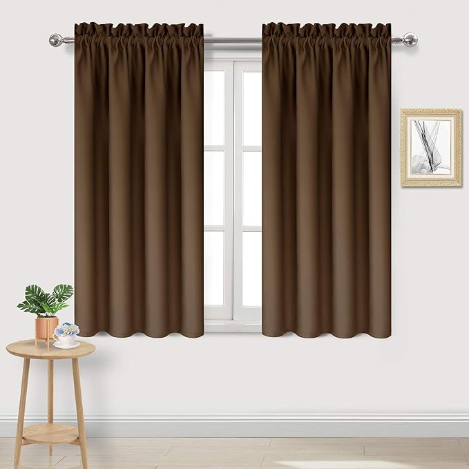 DWCN Blackout Curtains Thermal Insulated Energy Saving Bedroom and Kitchen Curtains Window Treatments, W 38 x L 45 Inch, Set of 2 Brown Rod Pocket Drapes
